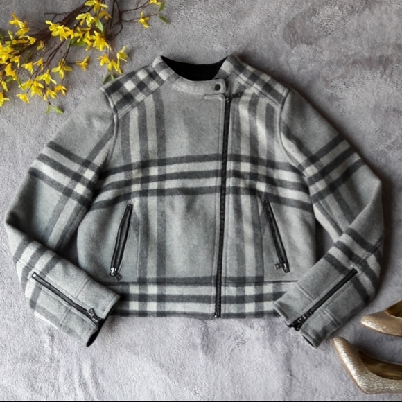 🖤 EUC Gap Brand Ladie's Wool Moto Type Jacket Full Zip Grey Plaid, Fall 2013, S - Picture 2 of 10